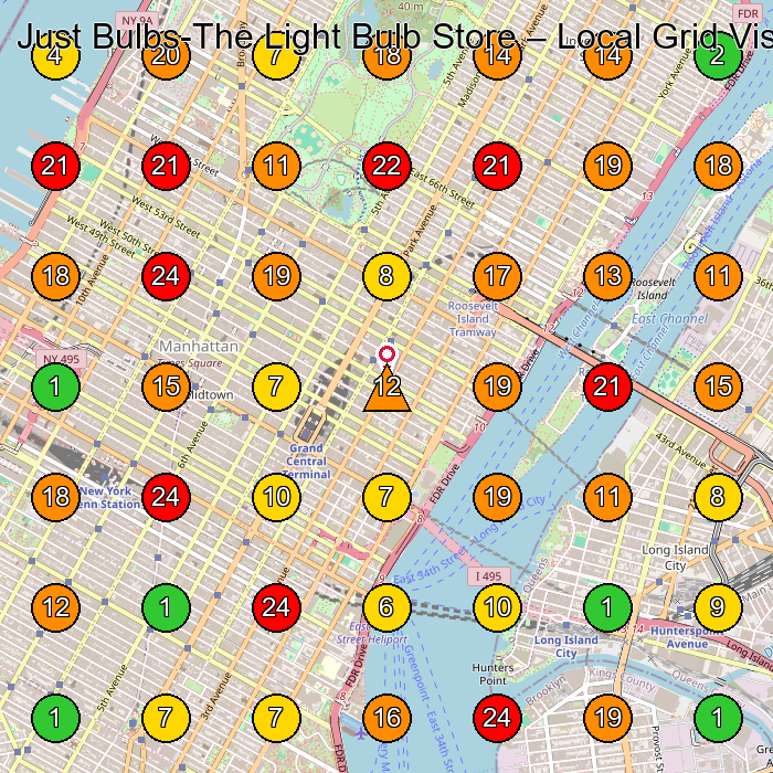 Just Bulbs-The Light Bulb Store Light Bulb Supplier GeoGrid ranking map for New York NY